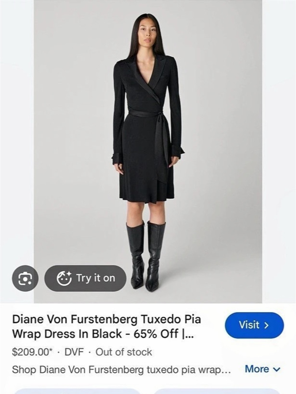 NWOT Diane von Furstenberg Tuxedo Pia Wrap Dress Black Medium